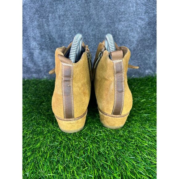 Franco Sarto Women’s Suede Ankle Boots Size 6.5 Tan Wedge Buckle Zip Booties - Picture 4 of 7